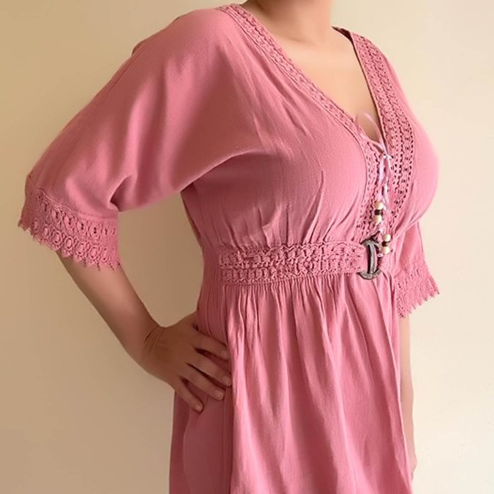 Women's Mini Dress Beachwear Casual Beach Robes Summer Dress Rose OS - Picture 8 of 11